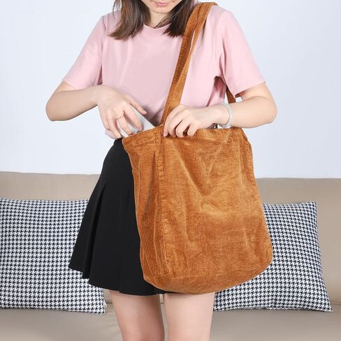 WantGor Large Corduroy Tote Bag, Women Shoulder Handbags Casual Travel Hobo Bag Zipper Shopping Work Bags in Kuwait