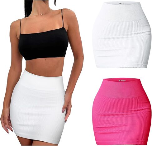 PEIQI طقم تنورة نسائي مكون من قطعتين أساسي قابل للتمدد مضلع كاجوال عالي الخصر Bodycon ملفوف تنانير صغيرة in Kuwait