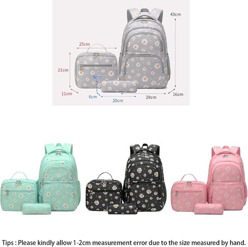 3-piece Daisy Backpack Print Girls Backpack Waterproof Children's Schoolbag Set Student Daily Lunch Bag (Green) in Saudi Arabia