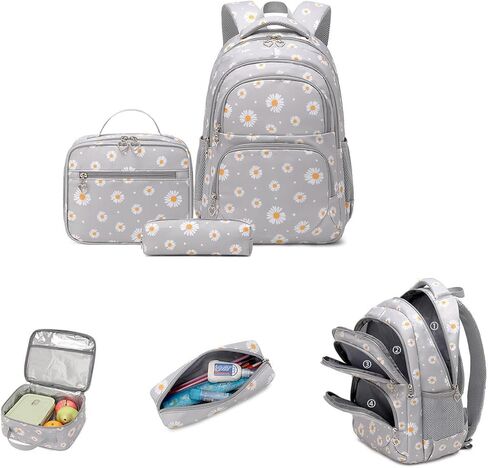 3-piece Daisy Backpack Print Girls Backpack Waterproof Children's Schoolbag Set Student Daily Lunch Bag (Green) in Saudi Arabia