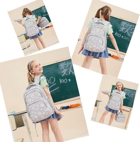 3-piece Daisy Backpack Print Girls Backpack Waterproof Children's Schoolbag Set Student Daily Lunch Bag (Green) in Saudi Arabia