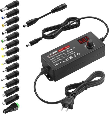 محول تيار متردد عالمي SHNITPWR 3V~24V 2A 48W مزود طاقة قابل للتعديل 100V-240V AC إلى DC 3V 5V 6V 9V 12V 15V 18V 19V 20V 24V محول طاقة متعدد الجهد مع محول قطبية 14 طرف، أبيض in Kuwait