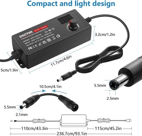 محول تيار متردد عالمي SHNITPWR 3V~24V 2A 48W مزود طاقة قابل للتعديل 100V-240V AC إلى DC 3V 5V 6V 9V 12V 15V 18V 19V 20V 24V محول طاقة متعدد الجهد مع محول قطبية 14 طرف، أبيض in Kuwait