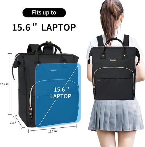 Large Travel Backpack for Women, 15.6 Inch Laptop Backpack, Computer Work Bag, Waterproof Business Backpack, Nurse Teacher Backpack with USB Port, White and Brown in Saudi Arabia