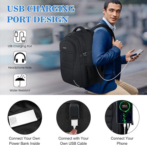 حقيبة ظهر للكمبيوتر المحمول من IGOLUMON مقاس 17.3 بوصة، حقيبة ظهر للسفر مقاومة للماء للكمبيوتر المحمول، حقيبة ظهر كبيرة للعمل في الكلية والأعمال التجارية للرجال والنساء، حقيبة ظهر صديقة لإدارة أمن المواصلات الأمريكية مع منفذ شحن USB، أسود in Kuwait