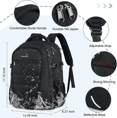 حقيبة ظهر للكمبيوتر المحمول من IGOLUMON مقاس 17.3 بوصة، حقيبة ظهر للسفر مقاومة للماء للكمبيوتر المحمول، حقيبة ظهر كبيرة للعمل في الكلية والأعمال التجارية للرجال والنساء، حقيبة ظهر صديقة لإدارة أمن المواصلات الأمريكية مع منفذ شحن USB، أسود in Kuwait