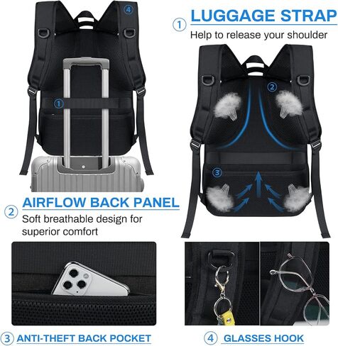 حقيبة ظهر للكمبيوتر المحمول من IGOLUMON مقاس 17.3 بوصة، حقيبة ظهر للسفر مقاومة للماء للكمبيوتر المحمول، حقيبة ظهر كبيرة للعمل في الكلية والأعمال التجارية للرجال والنساء، حقيبة ظهر صديقة لإدارة أمن المواصلات الأمريكية مع منفذ شحن USB، أسود in Kuwait