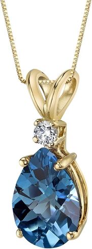 Peora 14K Yellow Gold 2 Carats London Blue Topaz with Diamond Pendant, Genuine Gemstone Teardrop Solitaire, Pear Shape 10x7mm AAA Grade in Saudi Arabia