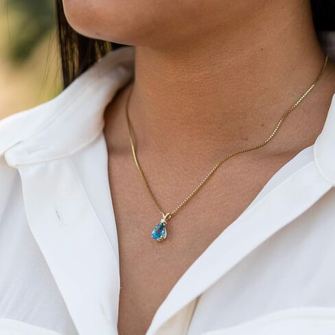 Peora 14K Yellow Gold 2 Carats London Blue Topaz with Diamond Pendant, Genuine Gemstone Teardrop Solitaire, Pear Shape 10x7mm AAA Grade in Saudi Arabia