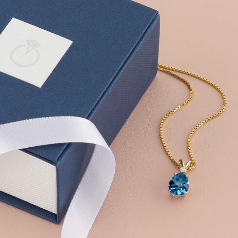 Peora 14K Yellow Gold 2 Carats London Blue Topaz with Diamond Pendant, Genuine Gemstone Teardrop Solitaire, Pear Shape 10x7mm AAA Grade in Saudi Arabia