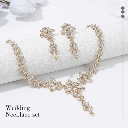 Unicra Bride قلادة أقراط مجموعة كريستال مجوهرات الزفاف مجموعات حجر الراين المختنق قلادة حفلة موسيقية زي مجوهرات للنساء والفتيات in Kuwait
