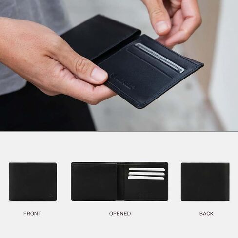 محفظة رجالية من الجلد SLNT RFID وNFC تحجب الإشارة فوق غطاء قلاب - 6 فتحات لبطاقات الائتمان، فتحة لبطاقة الهوية وجيب للنقود - تمنع القرصنة وسرقة الهوية - مظهر نحيف، رائعة للسفر (أسود داكن) in Kuwait