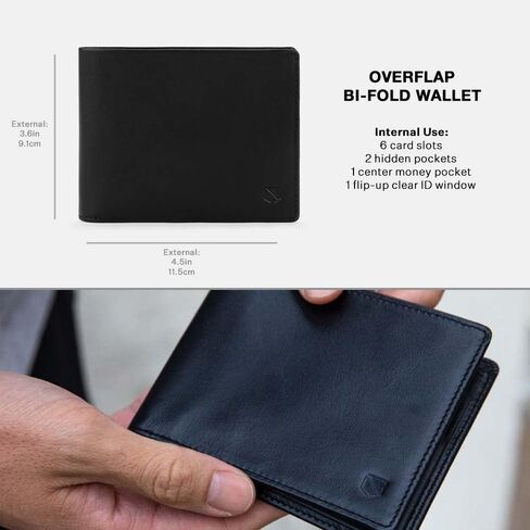 محفظة رجالية من الجلد SLNT RFID وNFC تحجب الإشارة فوق غطاء قلاب - 6 فتحات لبطاقات الائتمان، فتحة لبطاقة الهوية وجيب للنقود - تمنع القرصنة وسرقة الهوية - مظهر نحيف، رائعة للسفر (أسود داكن) in Kuwait