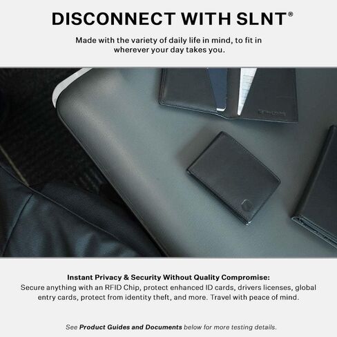 محفظة رجالية من الجلد SLNT RFID وNFC تحجب الإشارة فوق غطاء قلاب - 6 فتحات لبطاقات الائتمان، فتحة لبطاقة الهوية وجيب للنقود - تمنع القرصنة وسرقة الهوية - مظهر نحيف، رائعة للسفر (أسود داكن) in Kuwait