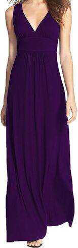 WOOSEA Women Sleeveless Deep V Neck Loose Plain Long Maxi Casual Dress in Kuwait