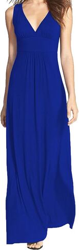 WOOSEA Women Sleeveless Deep V Neck Loose Plain Long Maxi Casual Dress in Kuwait