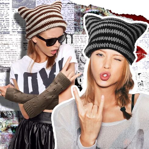 4 Pcs Grunge Accessories Sets for Women Crochet Hats Cat Beanie Vintage Beanies Grunge Gloves Crochet Fairy Grunge Accessories Ripped Glove Y2K Goth Accessories for Women Girls Teens Multicolor in Saudi Arabia