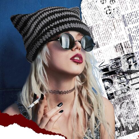 4 Pcs Grunge Accessories Sets for Women Crochet Hats Cat Beanie Vintage Beanies Grunge Gloves Crochet Fairy Grunge Accessories Ripped Glove Y2K Goth Accessories for Women Girls Teens Multicolor in Saudi Arabia