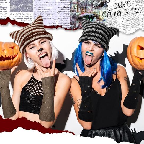 4 Pcs Grunge Accessories Sets for Women Crochet Hats Cat Beanie Vintage Beanies Grunge Gloves Crochet Fairy Grunge Accessories Ripped Glove Y2K Goth Accessories for Women Girls Teens Multicolor in Saudi Arabia