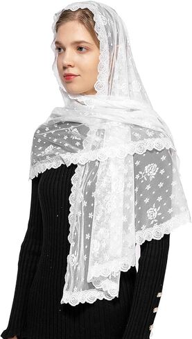 Wgior D شكل الكنيسة الكاثوليكية الحجاب مصلى الحجاب اللاتينية كتلة غطاء الرأس وشاح مانتيلا للعرائس الزفاف in Kuwait