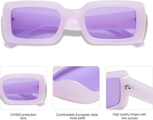 Allarallvr Trendy Rectangle Sunglasses for Women Men Vintage 90's Square Shades Thick Frame Nude Sunnies Sunglasses AR82002 in Kuwait