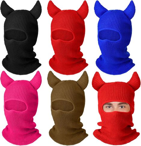 نيوكوت قناع تزلج محبوك بفتحة واحدة لكامل الوجه من 5 قطع، قبعة بالاكلافا حرارية شتوية مبتكرة مضحكة مع قرون للرياضات الخارجية والتزلج وركوب الدراجات للرجال والنساء، متعددة الالوان، مقاس واحد, متعدد in Kuwait
