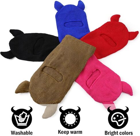 نيوكوت قناع تزلج محبوك بفتحة واحدة لكامل الوجه من 5 قطع، قبعة بالاكلافا حرارية شتوية مبتكرة مضحكة مع قرون للرياضات الخارجية والتزلج وركوب الدراجات للرجال والنساء، متعددة الالوان، مقاس واحد, متعدد in Kuwait