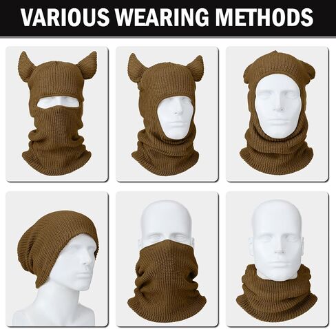نيوكوت قناع تزلج محبوك بفتحة واحدة لكامل الوجه من 5 قطع، قبعة بالاكلافا حرارية شتوية مبتكرة مضحكة مع قرون للرياضات الخارجية والتزلج وركوب الدراجات للرجال والنساء، متعددة الالوان، مقاس واحد, متعدد in Kuwait