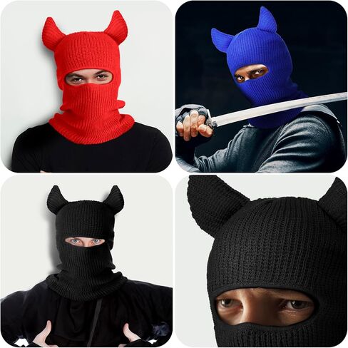 نيوكوت قناع تزلج محبوك بفتحة واحدة لكامل الوجه من 5 قطع، قبعة بالاكلافا حرارية شتوية مبتكرة مضحكة مع قرون للرياضات الخارجية والتزلج وركوب الدراجات للرجال والنساء، متعددة الالوان، مقاس واحد, متعدد in Kuwait