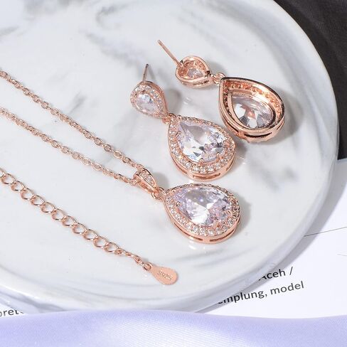 Mycitta Bridal Jewelry Set for Wedding - 18k Plated Teardrop CZ Crystal Cubic Zirconia Rhinestone Necklace Earrings Set for Bride Bridesmaids Mother of Bride Party Prom Birthstone Costume Jewelry in Kuwait