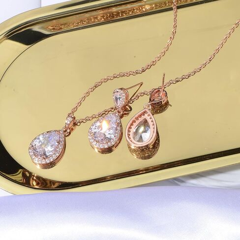 Mycitta Bridal Jewelry Set for Wedding - 18k Plated Teardrop CZ Crystal Cubic Zirconia Rhinestone Necklace Earrings Set for Bride Bridesmaids Mother of Bride Party Prom Birthstone Costume Jewelry in Kuwait