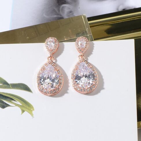 Mycitta Bridal Jewelry Set for Wedding - 18k Plated Teardrop CZ Crystal Cubic Zirconia Rhinestone Necklace Earrings Set for Bride Bridesmaids Mother of Bride Party Prom Birthstone Costume Jewelry in Kuwait