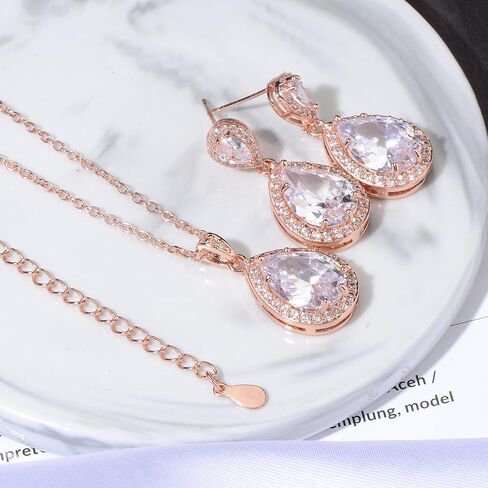 Mycitta Bridal Jewelry Set for Wedding - 18k Plated Teardrop CZ Crystal Cubic Zirconia Rhinestone Necklace Earrings Set for Bride Bridesmaids Mother of Bride Party Prom Birthstone Costume Jewelry in Kuwait