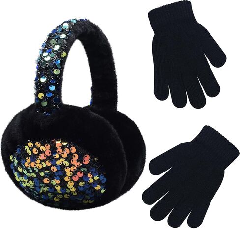 Girls Sequins Earmuffs for Winter Warm Plush Ear Cover Cold Weather Outdoor Toddler Kids Boys Cute Ear Warmer in Kuwait