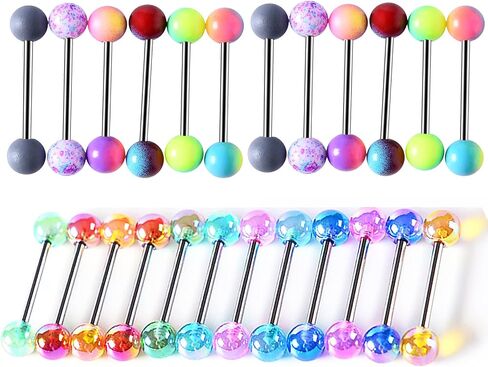 Riuziyi 12Pcs or 24Pcs Tongue Rings for Women Candy Color Ball Tongue Nipple Piercing 14G Surgical Steel Barbell Tongue Retainer Body Jewelry Bar Length 16mm in Kuwait