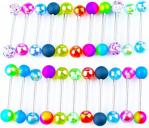 Riuziyi 12Pcs or 24Pcs Tongue Rings for Women Candy Color Ball Tongue Nipple Piercing 14G Surgical Steel Barbell Tongue Retainer Body Jewelry Bar Length 16mm in Kuwait