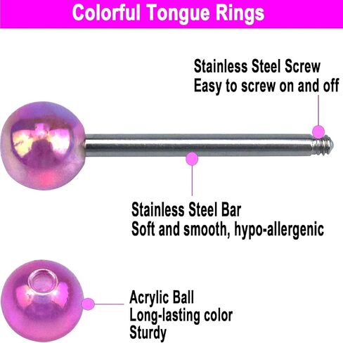 Riuziyi 12Pcs or 24Pcs Tongue Rings for Women Candy Color Ball Tongue Nipple Piercing 14G Surgical Steel Barbell Tongue Retainer Body Jewelry Bar Length 16mm in Kuwait