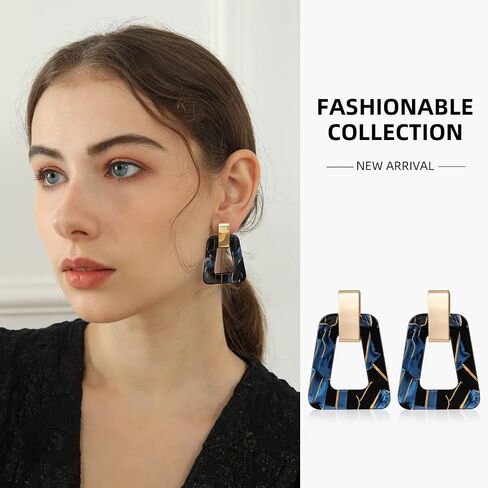 Acrylic Geometric Statement Earrings - Mottled Resin Lightweight Dangle Earrings for Party or Vacation in Saudi Arabia