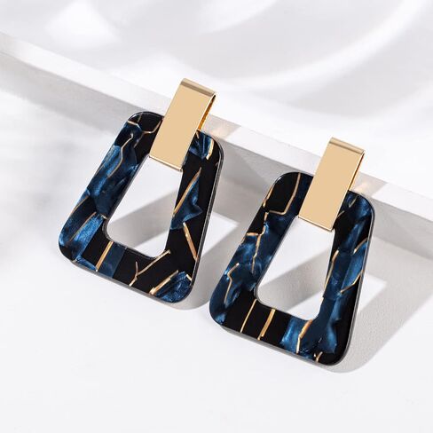 Acrylic Geometric Statement Earrings - Mottled Resin Lightweight Dangle Earrings for Party or Vacation in Saudi Arabia