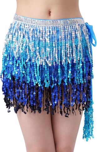 PICKBEAU الرقص الشرقي تنورة الورك شرابة وشاح الترتر التنانير التفاف الهذيان زي للنساء، هامش الموسيقى مهرجان الملابس in Kuwait