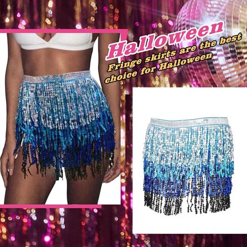 PICKBEAU الرقص الشرقي تنورة الورك شرابة وشاح الترتر التنانير التفاف الهذيان زي للنساء، هامش الموسيقى مهرجان الملابس in Kuwait