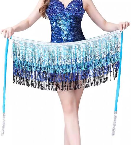 PICKBEAU الرقص الشرقي تنورة الورك شرابة وشاح الترتر التنانير التفاف الهذيان زي للنساء، هامش الموسيقى مهرجان الملابس in Kuwait