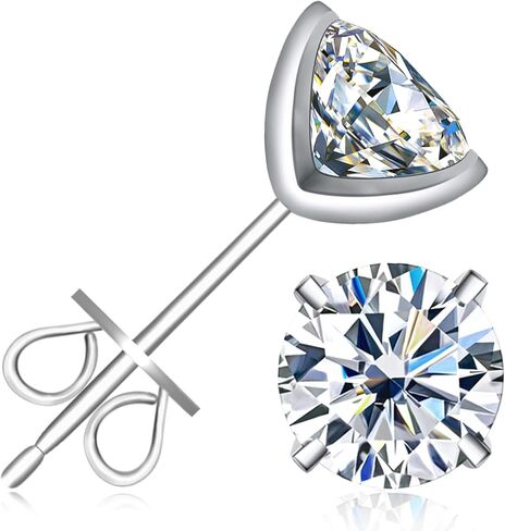 Inf.Story Moissanite Stud Earrings, 0.6ct-2ct D Color Brilliant Round Cut Lab Grown Diamond 18K White Gold Plated 925 Sterling Silver Friction Backs Earrings for Women or Men in Saudi Arabia