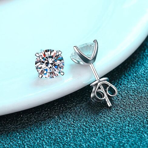 Inf.Story Moissanite Stud Earrings, 0.6ct-2ct D Color Brilliant Round Cut Lab Grown Diamond 18K White Gold Plated 925 Sterling Silver Friction Backs Earrings for Women or Men in Saudi Arabia