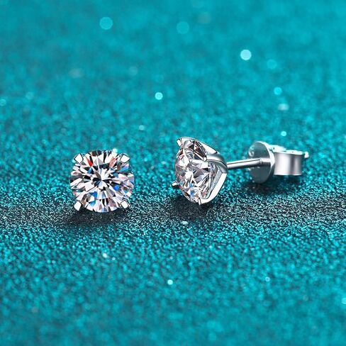 Inf.Story Moissanite Stud Earrings, 0.6ct-2ct D Color Brilliant Round Cut Lab Grown Diamond 18K White Gold Plated 925 Sterling Silver Friction Backs Earrings for Women or Men in Saudi Arabia