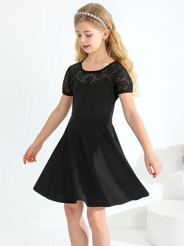 فستان URMAGIC للفتيات أسود شبكي شفاف وأكمام طويلة ورقبة مربعة وخصر عالٍ فساتين أنيقة غير رسمية لحفلات المدرسة in Kuwait