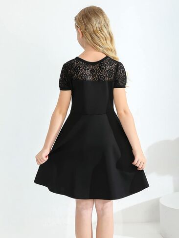 فستان URMAGIC للفتيات أسود شبكي شفاف وأكمام طويلة ورقبة مربعة وخصر عالٍ فساتين أنيقة غير رسمية لحفلات المدرسة in Kuwait