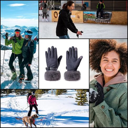 Hysenm Women Winter Gloves With Touch Screen Fingers Warm Suede Gloves Texting Thermal Windproof Mittens for Driving Running in Saudi Arabia