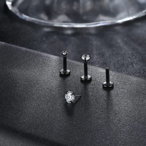 Jstyle 20Pcs Stainless Steel Stud Earrings Set for Women Men 16G CZ Flat Back Threadless Earrings for Tragus Labret Heart Evil Eye CZ Chain Screw Back Earrings Cartilage Helix Conch Daith Piercing Jewelry in Saudi Arabia