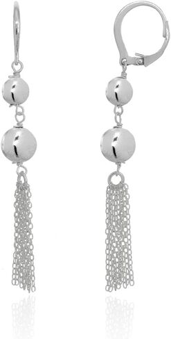 Sterling Silver Dangling Two Beads Tassel Long Drop Leverback Earrings in Saudi Arabia